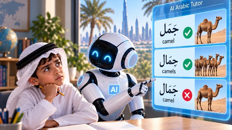 A child learning Arabic alongside an AI tutor